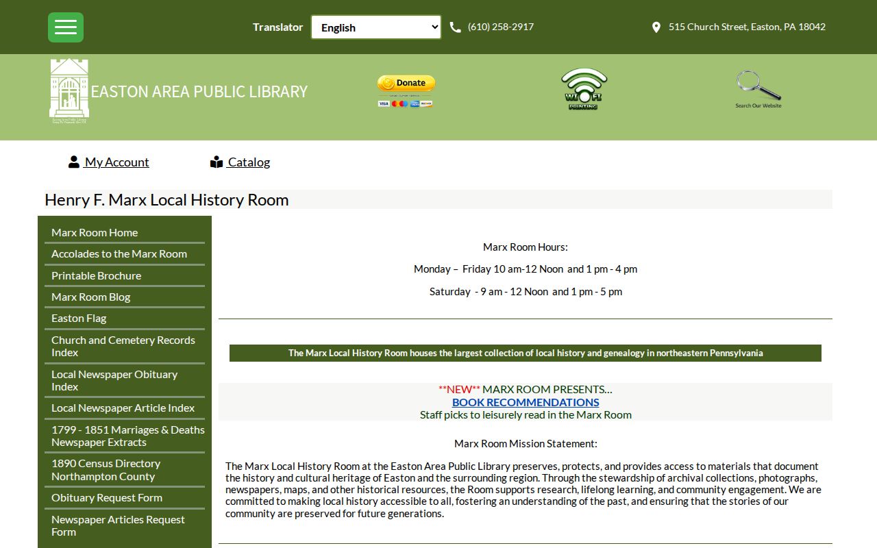 Palmer Township city directory research at the Easton Area Public Library Marx Room