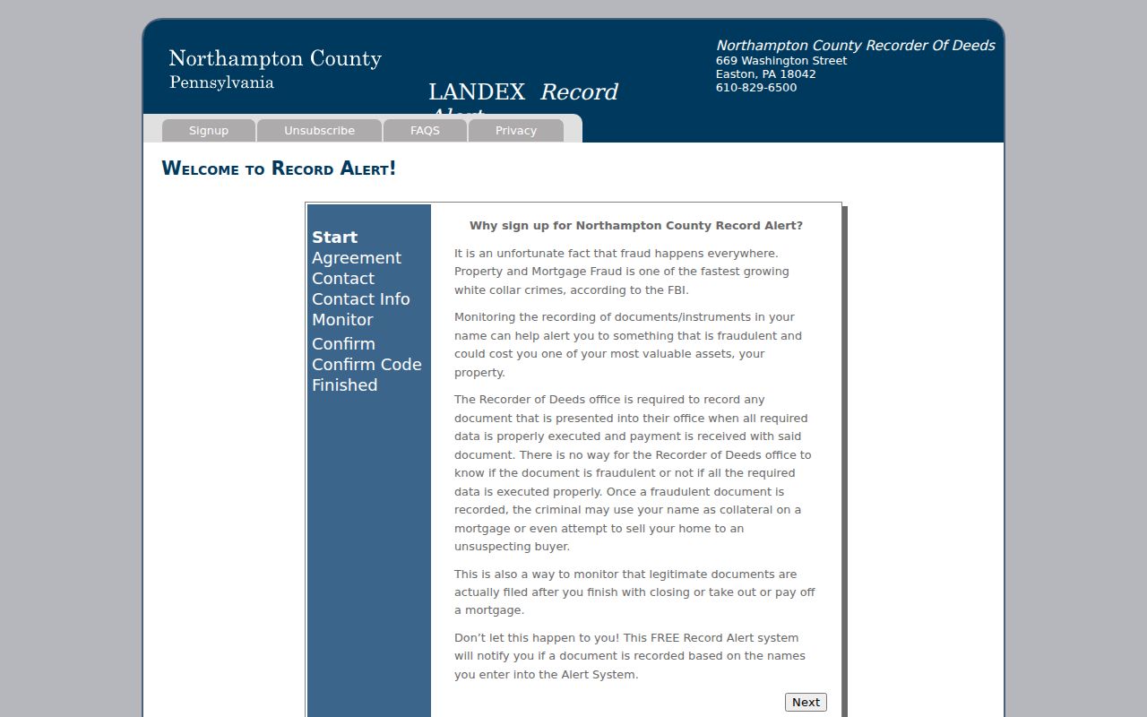 Palmer Township neighbors LANDEX Northampton Record Alert page