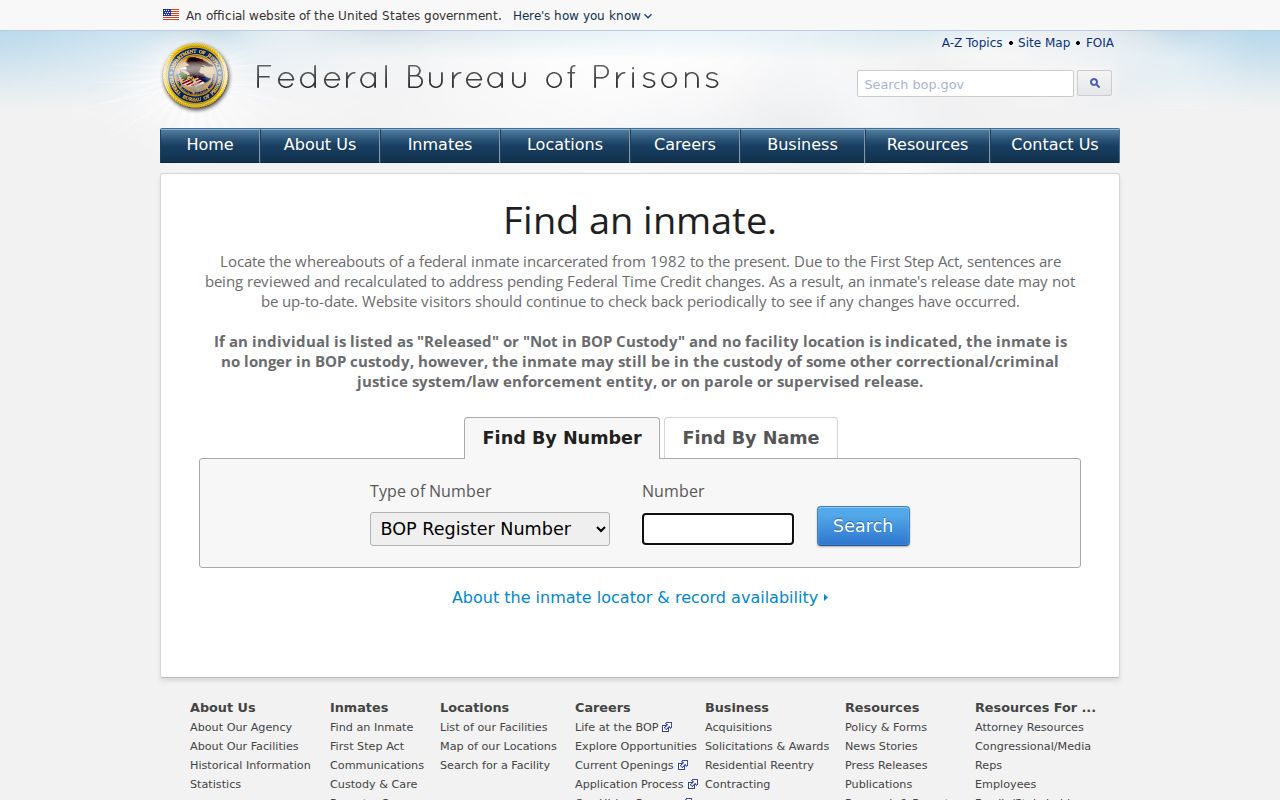 Palmer Township resident lookup Federal Bureau of Prisons locator