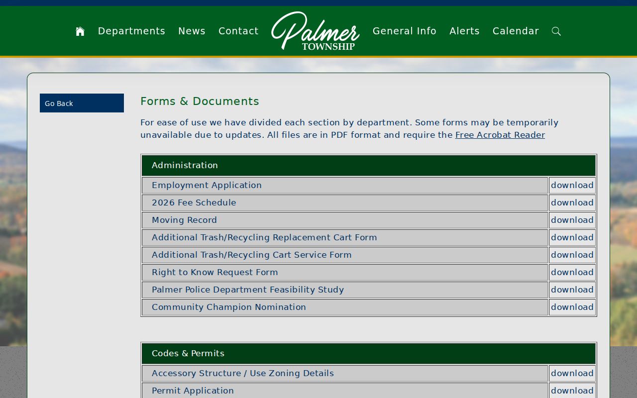 Palmer Township ZIP code directory township forms and documents