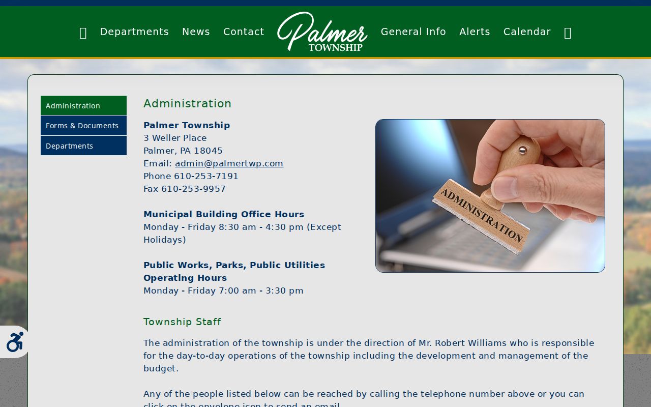 Palmer Township ZIP code directory township administration and staff