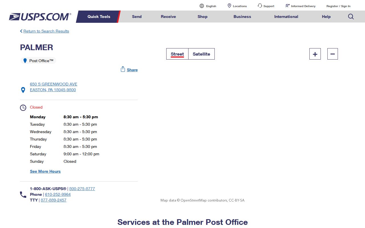 Palmer Township ZIP code directory USPS Palmer Post Office record